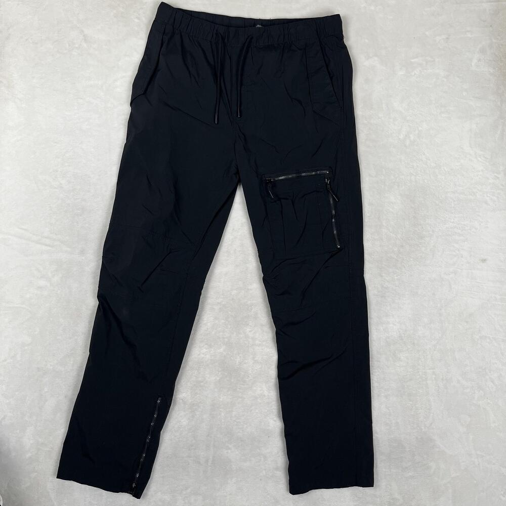 H&M Track Pants Mens Medium Black Woven Zip Pockets Zip Ankle Athletic
